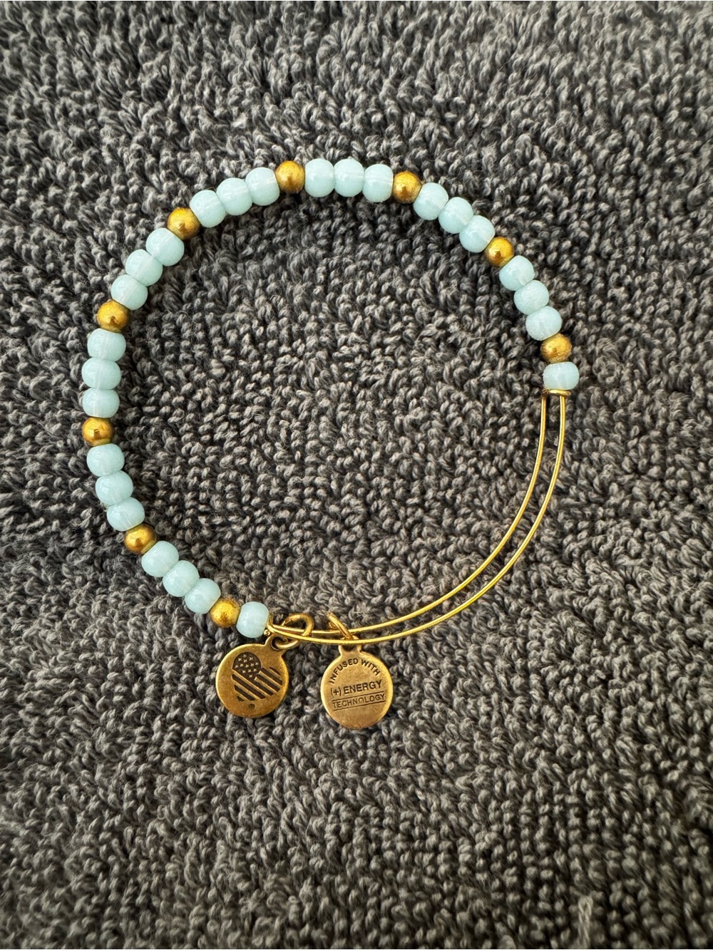 Alex and Ani Gold and Pale Blue Beaded Expandable Bracelet